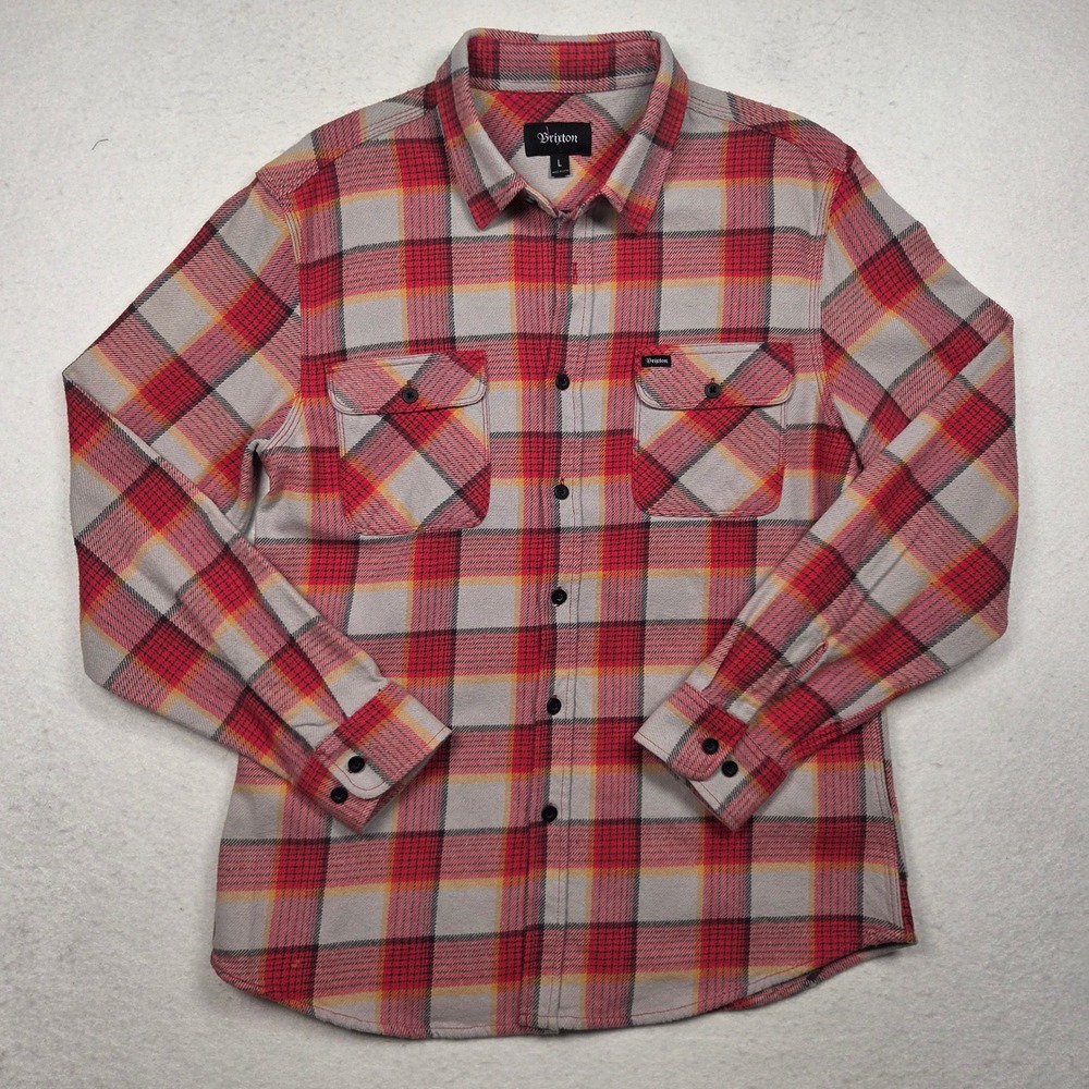Brixton Flannel Shirt Mens Large Red Grey Plaid Long Sleeve Button Up‎ Bowery
